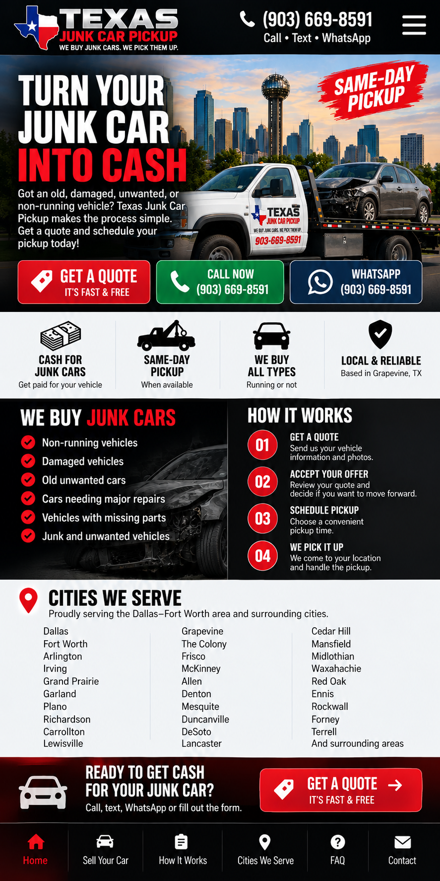 Texas Junk Car Pickup mobile website design